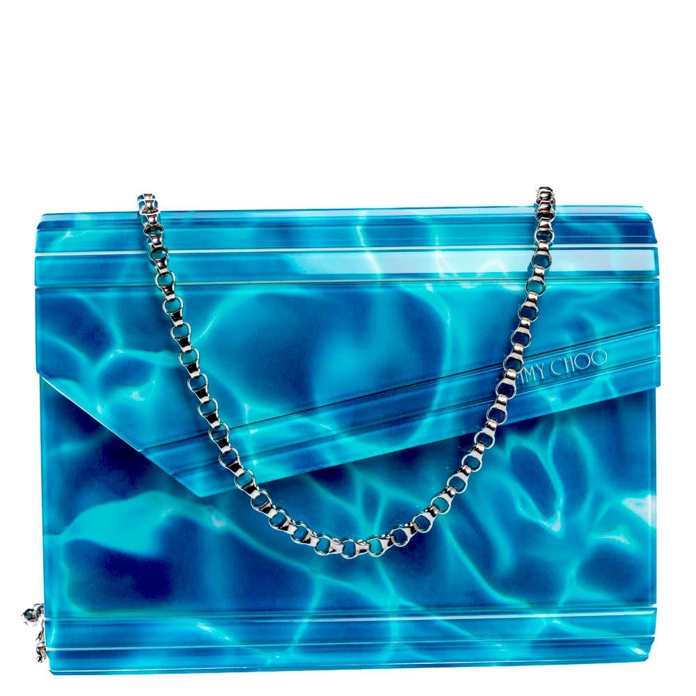 Jimmy Choo Candy Blue/Green Printed Acrylic Bag Clutch